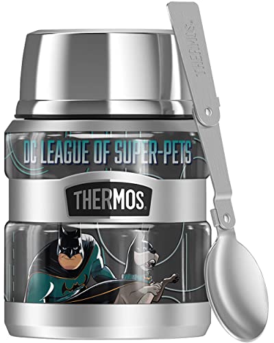 Dc League Of Super Pets OFFICIAL Batman And Ace THERMOS STAINLESS KING Stainless Steel Food Jar with Folding Spoon, Vacuum insulated & Double Wall, 16oz Cover