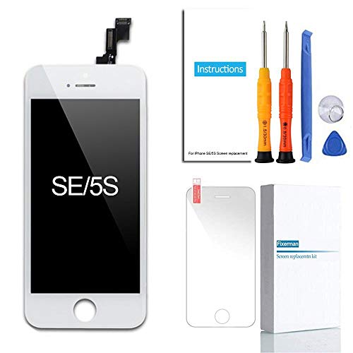 Fixerman for iPhone SE LCD Display Touch Screen Digitizer Replacement Kit with Repair Tools and Tempered Glass (White)