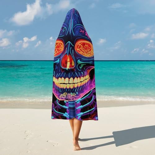 Couverture à capuche tête de mort phosphorescente, plaid polaire thermique isolant - 6