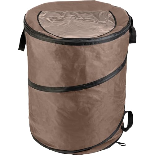 Image of Wakeman Outdoor Trash Can - 46-Gallon Collapsible Garbage Can with 3 Stakes - Pop Up Trash Can for Camping, Storage, or Yard Waste Outdoors (Beige)