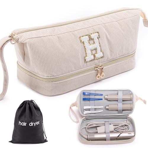 Initial Personalized Hair Dryer Case,Double-Layer Hair Tools Travel Carrying Case for Shark FlexStyle/SmoothStyle with Hair Dryer Bag - Hair Air Wrap Dryer Case Flat Curling Iron Travel Organizer