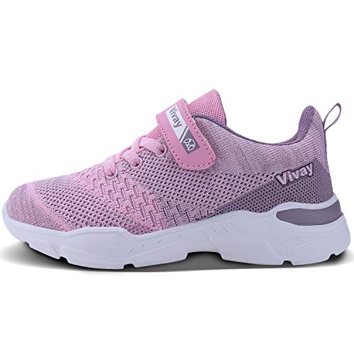 Vivay Girls Running Shoes Athletic Tennis Shoes for Kids Lightweight Sneakers for Big Kid (3c-Pink,Size 5 Big Kid)