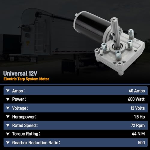 600W Universal 12V Electric Tarp System Motor for Dump Truck 1.5HP 50:1 Trailer Tarp Motor with Chrome Cover by VODCACA - Image 3