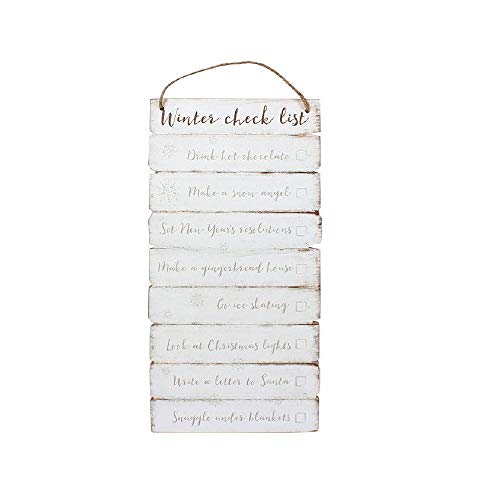 Rustic White Winter Checklist Wooden Wall Sign - 34cm x 17cm (1 Pc.) - Elegant & Stylish Design, Durable MDF - Perfect for Home Decor