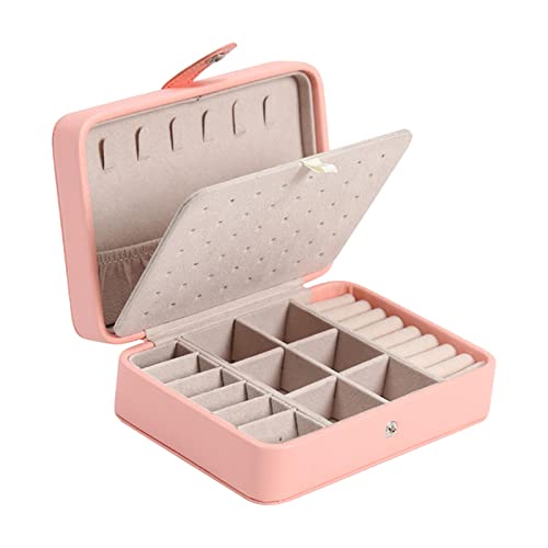 Caixa de armazenamento de joias de camada dupla de couro, organizador de exibição de mini caixa de v