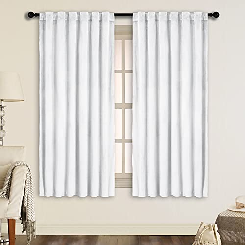 SNITIE White 63 in Long Velvet Curtains with Back Tab and Rod Pocket Thermal Insulated Soft Privacy Light Filtering Velvet Drapes for Bedroom and Living Room, Set of 2 Panels, 52 x 63 Inches Long SNITIE White 63 in Long Velvet Curtains with Back Tab and Rod Pocket Thermal Insulated Soft Privacy Light Filtering Velvet Drapes for Bedroom and Living Room, Set of 2 Panels, 52 x 63 Inches Long