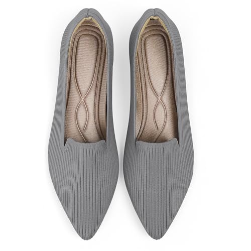 Image of TINGRISE Women's Flats Shoes Pointed Toe Knit Washable Ballet Comfortable Dressy Work Flat