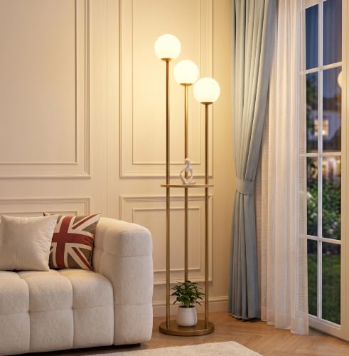 Image of Fiqevs 3 Globe Floor Lamp with Shelves - Living Room Modern Standing Lamp