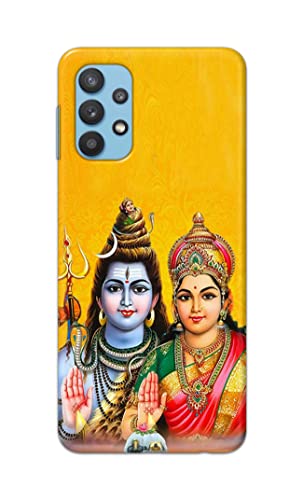 Image of PRINTFIDAA Lord Shiva Parvati Yellow Background Printed Designer Hard Back Case Cover for Samsung Galaxy A32 -(SS) MVN1008