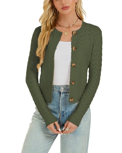 Enjyam Damen Strickjacke Langarm Elegant Kurz Cardigan mit...