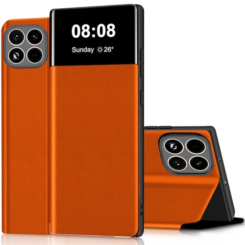 Étui cuir Xiaomi 15T Clear View : protection élégante orange à rabat