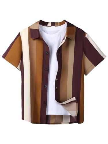 Floerns Boy's Striped Print Short Sleeve Button Down Shirt Blouse Top