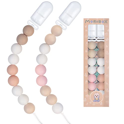 Image of Pacifier Clips for Baby Boys Girls 2 Pack (Orange Pink)