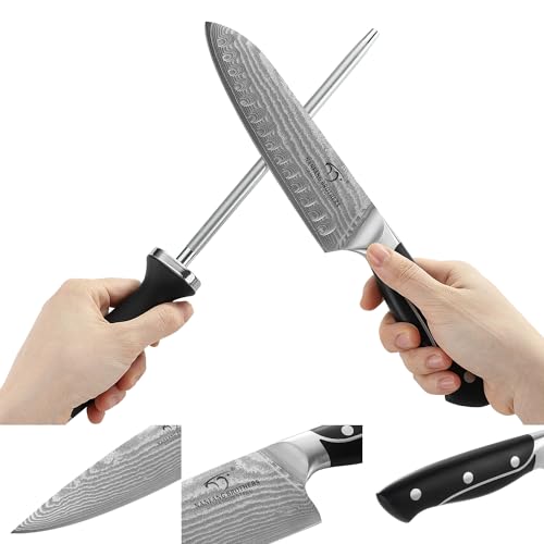 Foto von NANFANG BROTHERS Damaststahl Messerset mit Holz Block Japanisches Messer Set Damaststahl VG10 - Küchenmesser Set Profi Kochmesser mit Scharfen Klingen G10 Ergonomischen (Rot)