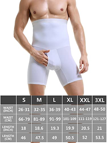Shionf Men Tummy Control Shorts High Waist Underwear Slimming Shapewear Body Shaper Leg Boxer Briefs (White, X-Large) #TOP6