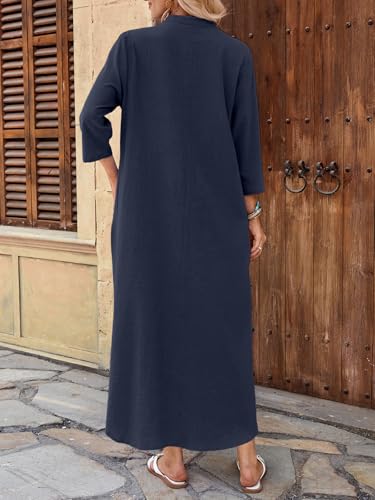Image of Celmia Autumn Solid Loose Long Maxi Dress Cotton Caftan