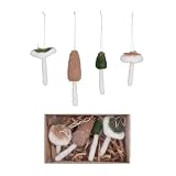 Creative Co-Op Wool Mushroom Ornaments with Gold...