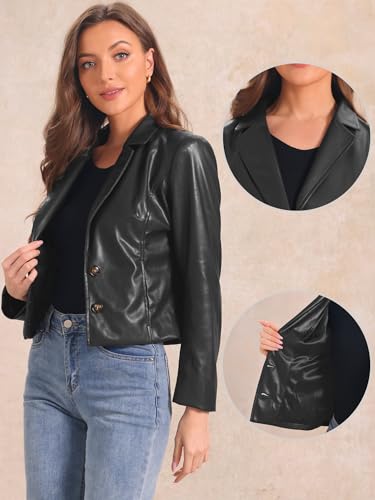 Allegra K Faux Leather Jacket for Women's Motorcycle Moto Biker Coat Casual Cropped PU Leather Jackets2