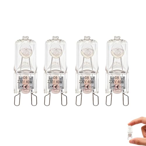 4pcs Bombilla Halógena G9 40W 230V, Resistente a 300°C, Ángulo de Iluminación de 360° Instantáneo, para Horno, Microondas, Lámparas de Mesa y Techos.