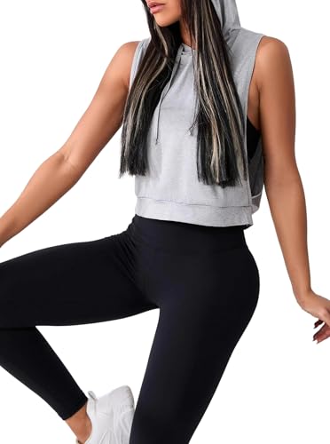 Remidoo Women's Sleeveless Hoodies Open Side Workout Activewear Crop Tank Top4