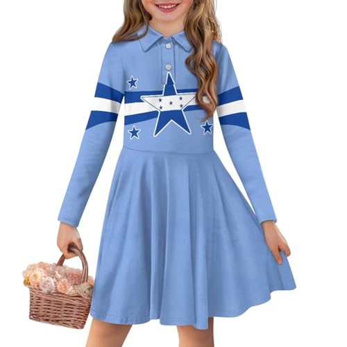 Fall Girls Dresses Long Sleeve Polo Shirt Lapel Collar A-Line Sundress for Daily School