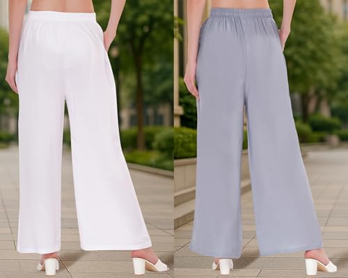 Image of Buy That Trendz Palazzo Pants for Women Cotton Rayon Elasticated Regular Fit Flared Wide Leg M to 6XL Pack of 2