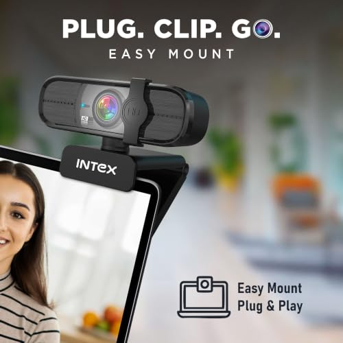 Image of Intex Web Pro Vision Full HD 1080P USB Webcam with Microphone | 360 Rotation | Privacy Shutter | Plug & Play USB Camera for Laptop, Desktop, Online Classes, Video Calls & Streaming