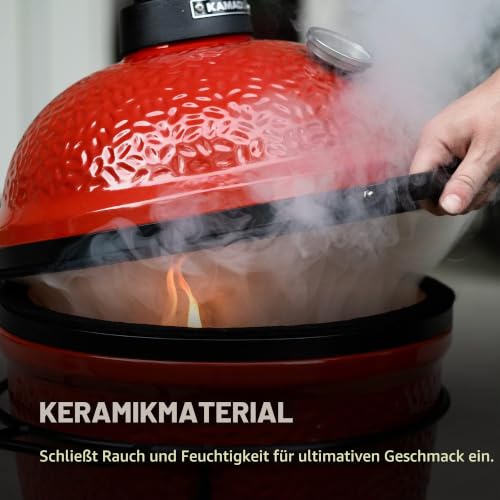 Foto von Kamado Joe - Joe Jr. 13,5 Zoll tragbarer Holzkohlegrill in Rot mit gusseisernem Ständer, Hitzeabweiser und Aschenbecher