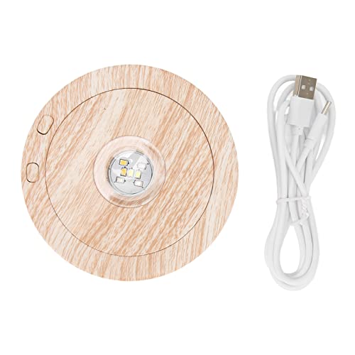 Expositor LED giratorio de madera de haya con base iluminada, rotación de 360 grados para cristales 2D 3D, jarrones de joyería de cristal artístico, alimentado por USB