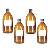 TEC Bottiglie da 1 litro in vetro ambrato riciclato al 65% realizzate nel Regno Unito, grandi con tappi per la pulizia e per acqua, olio per capelli, oli essenziali, riciclabili, con etichette avvolte