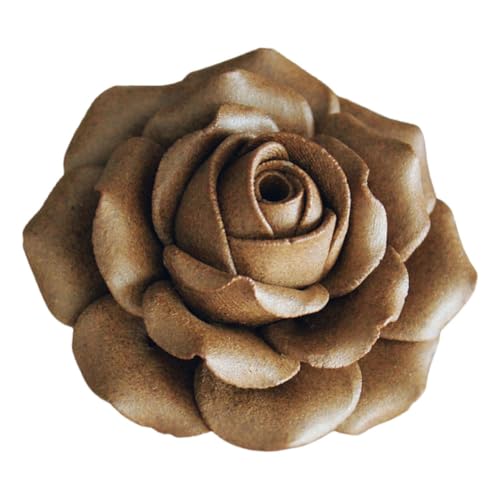 HEALLILY Ceramic Lotus Leaf Incense Burner with Rose Pattern Pure Copper Stick Incense Holder for Sandalwood Sticks, Elegant Aroma Stove for Home Fragrance and Meditation