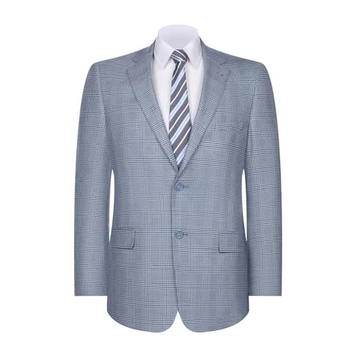 AMY ZHU Blazer masculino xadrez xadrez casaco esportivo 2 botões janela janela stretch jaqueta terno, Azul claro, 56