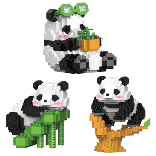 YANGUN Mini Bausteine Panda, 3 Stück Panda Klemmbausteine Set, 3 in 1-Panda-Bausteine Set, Klemmbausteine TiereSet, Mini Tiere BausteineSet, Bausteine für Erwachsene Kinder, Niedlich Panda Bricks