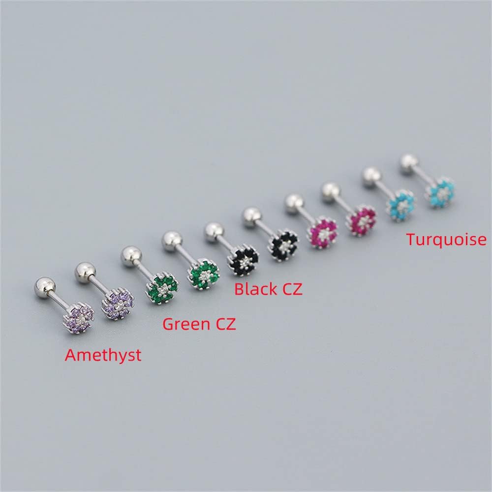 18G Tiny CZ Flower Ball Cartilage Stud Earrings 925 Sterling Silver for Women Girls Hypoallergenic for Sensitive Piercing Ear Cute Small Crystal Snowflake Studs Screw Back Tragus Post Dainty Jewelry - Image 4