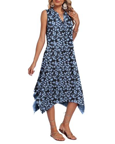 Image of AUSELILY Summer Dresses for Women 2026 Casual Sleeveless Sundress Asymmetrical Hem Tank Midi Dress with Pockets