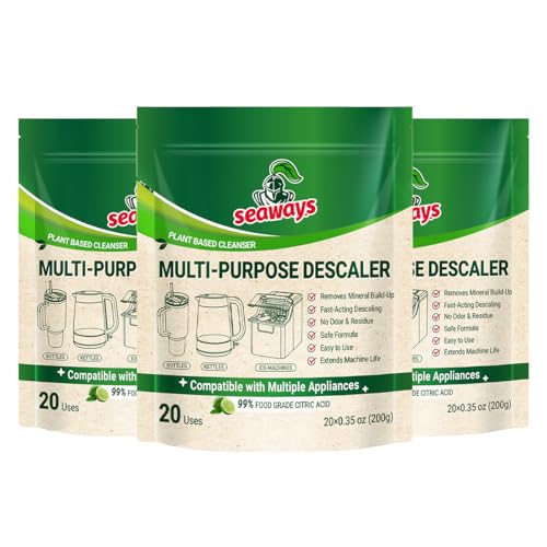 Image of Seaways Descaler & Cleaner Powder Packets (60 Uses, 3-Pack Value Bundle) - Descaling Solution for Nespresso, Coffee Machine, Ice Maker & Kettle | Citric Acid Limescale Remover | 20x0.35 oz