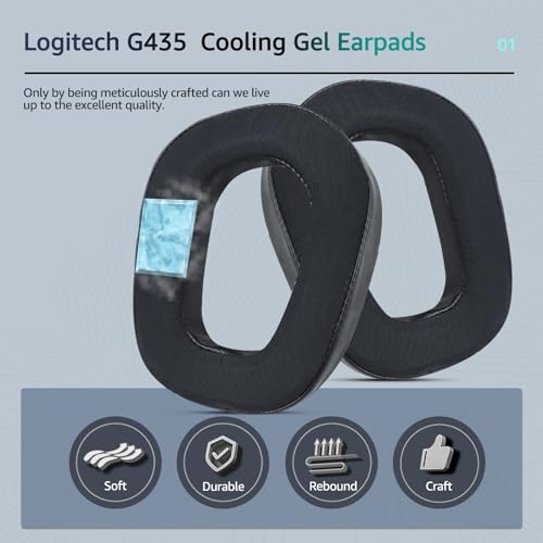 Reemplazo Almohadillas Auriculares Gel Refrescante para Logitech G435 Lightspeed Inalámbrico, Material de Espuma Aislante Acústica Cómoda (Negro) miniatura 4