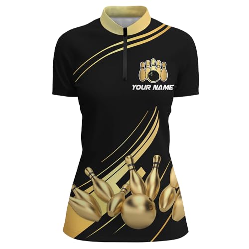 Black and Gold Bowling Shirt for Men and Women - Custom Jersey Polo & Quarter-Zip Team Shirt2
