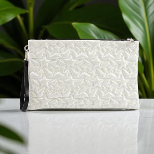 Ecrou Yıldız Desenli Portföy & Clutch Çanta Cüzdan | 30 × 19 cm | Hafif & Şık | Çıkarılabilir Bileklik Askılı | Fermuarlı Güvenli Tasarım | Trend (Beyaz) - Görsel 7