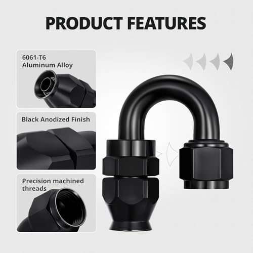 Image of EVIL ENERGY 8AN PTFE Hose End Fitting 180 Degree Black for PTFE Hose Only 4PCS