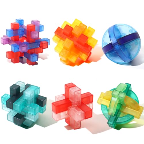 6 Pack Puzzle Games Brain Teasers Toy- 3D Puzzles for Teens and Adults -Logic Puzzle Snake Cube Magic Cube Magic Ball Brain Teaser Intellectual Removing Assembling Toy