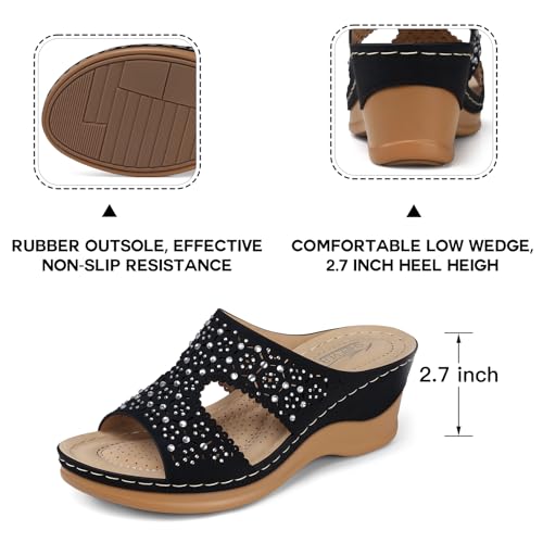 Image of SHIBEVER Wedge Sandals for Women Dressy: Summer Slip On Womens - Slide Comfortable Walking Platform Sandals