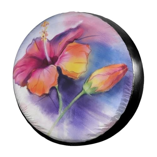 Image of Delerain Spare Tire Cover Colorful Hibiscus Flower Wheel Covers Waterproof Dust-Proof UV Sun Universal Fit for Jeep Trailer RV SUV Truck and Many Vehicle (17 Inch for Diameter 31 inch-33 inch)