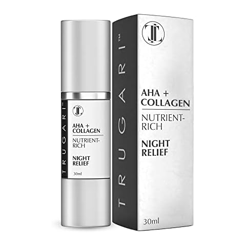 TRUGARI Facial Night Serum with AHA + Collagen, Night Serum for Face, Anti Aging Night Serum, Collagen Boost Anti Aging Serum, Nutrient-Rich Night Face Serum with Vitamins C, B, E, Collagen Skin Care Cover