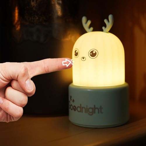 Image of QANYI Little Deer Night Light,Portable Silicone Color Changing Elk Animal Lamps,Rechargeable Bedside Dimmable Lamp for Breastfeeding, Easter Gifts Ideal for Toddler Baby Kids Blue Decor Blue