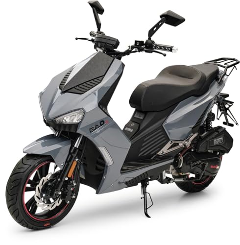 Burnout BAD S Motorroller 50 ccm Grau, 25 km/h, Euro 5, EFI Einspritzung, Voll-LED, Keyless Go, Alarmanlage, USB-Ladedose, hydraulische Scheibenbremsen v/h