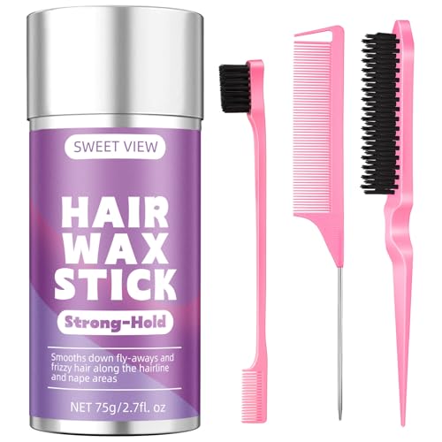 SWEET VIEW Haarwachs-Stick & Haarbürsten, glatte Flughaare, Frizz, elegante Pferdeschwänze, Dutt – Styling-Zubehör für Mädchen