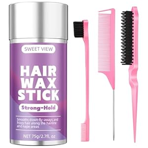 SWEET VIEW Hair Wax Stick & Slick Back Hair Brush for Tame Flyaways, Frizz, Sleek Ponytails, Buns | Pomade/Balm/Gel Stick for Woman, Styling Accessories for Girls