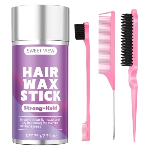 SWEET VIEW Cera para el cabello en barra y cepillo para el cabello para alisar los cabellos rebeldes, cola de caballo elegante, moño, accesorio para el cabello para mujeres, niñas y niños