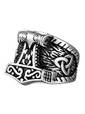 FaithHeart Norse Rings for Men, Runic Thor's Hammer Mjolnir Ring 316L Stainless Steel Norse Scandinavian Viking Jewelry Size 9